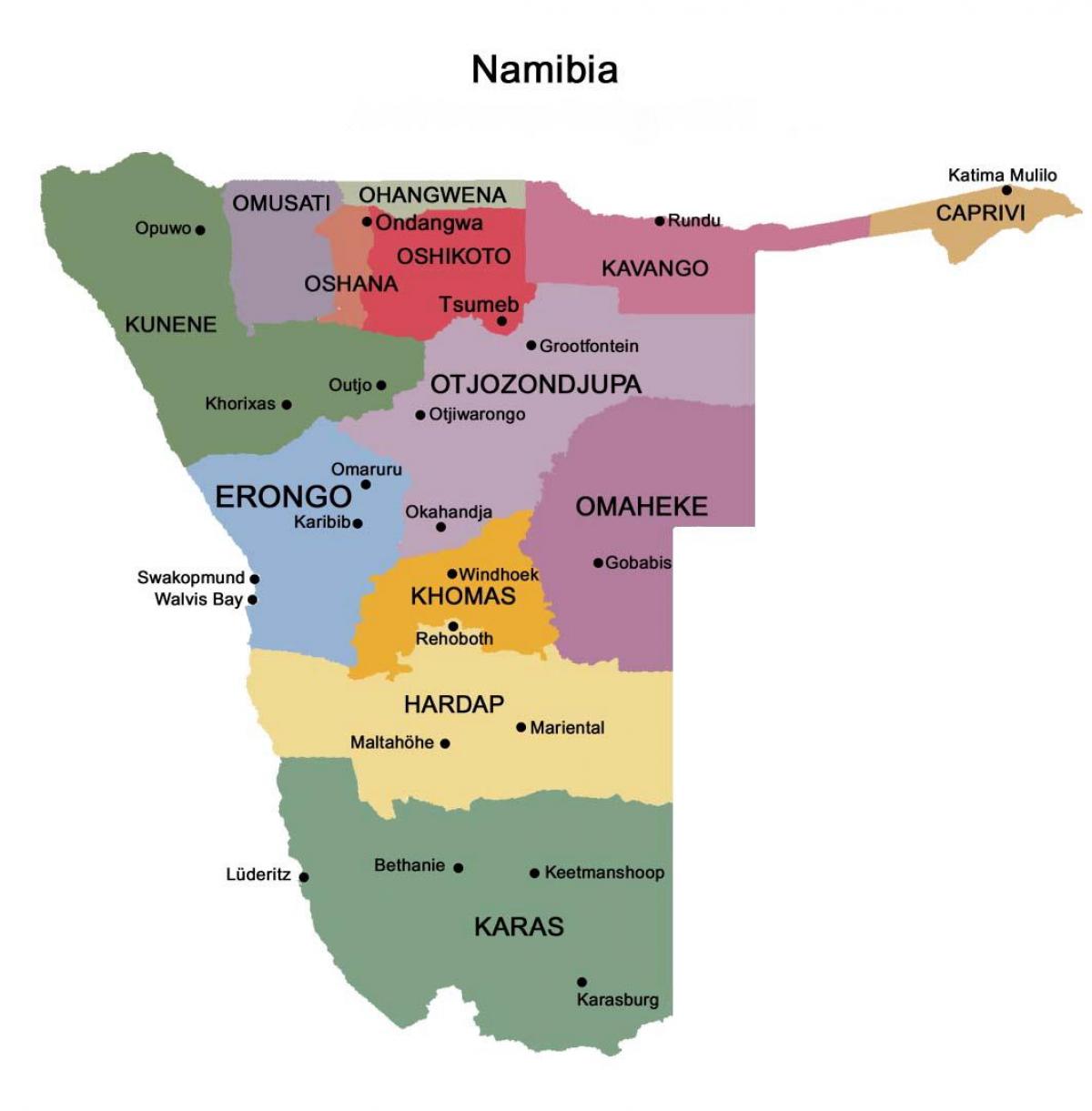 خريطة ناميبيا مع المناطق